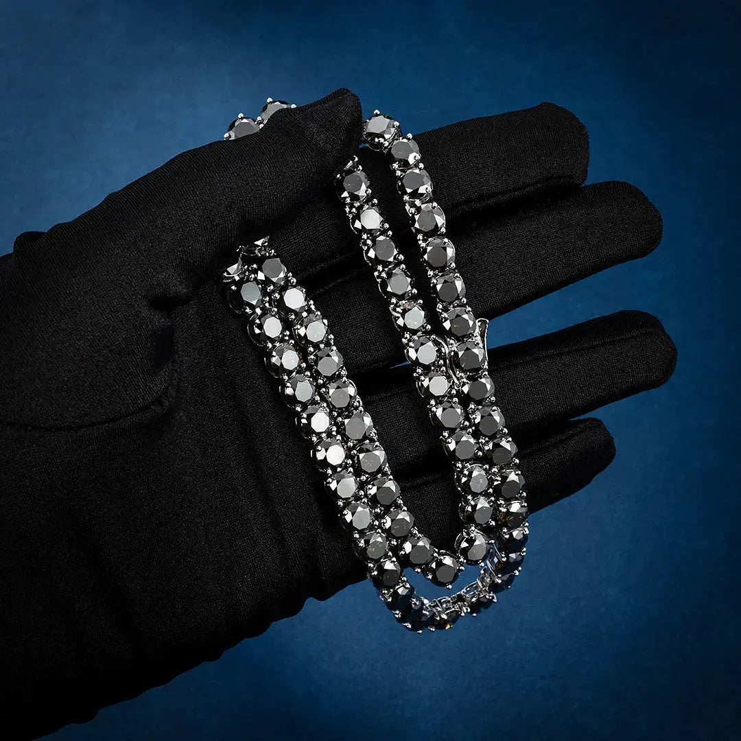 Chaîne Tennis Moissanite Noire Rare - Vermeil Or Blanc