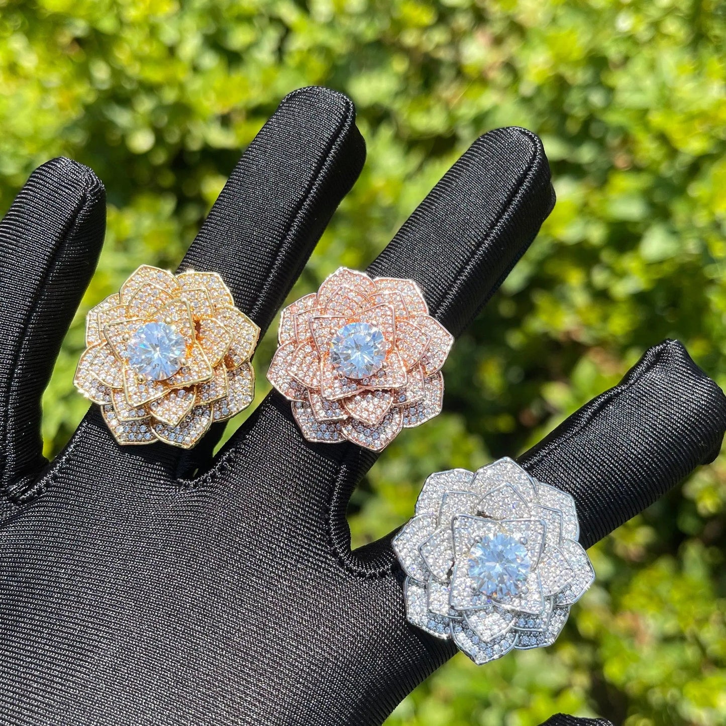 Bague Fleur Rose Glacée