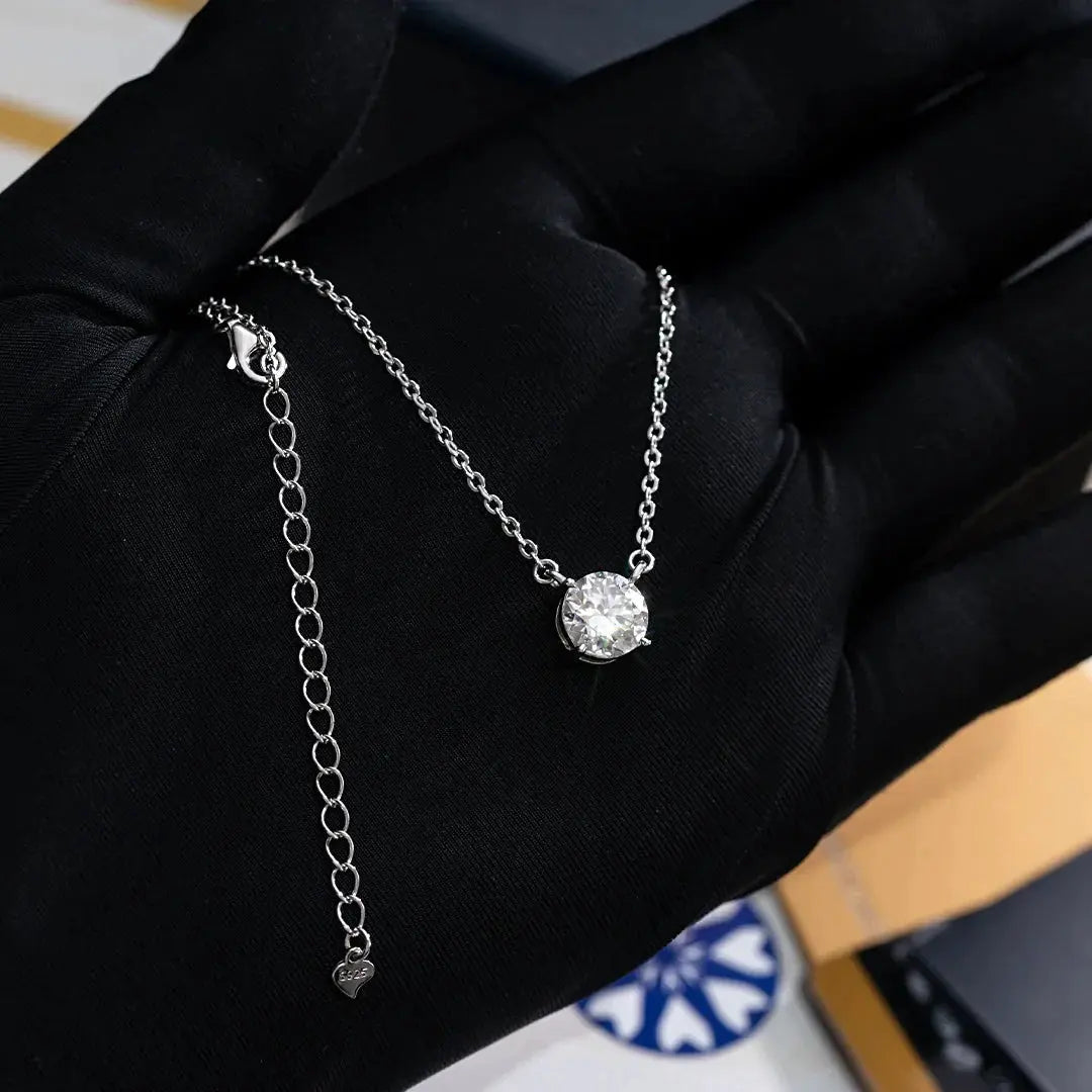 Collier Solitaire Moissanite 2ct Réglable - Vermeil Blanc