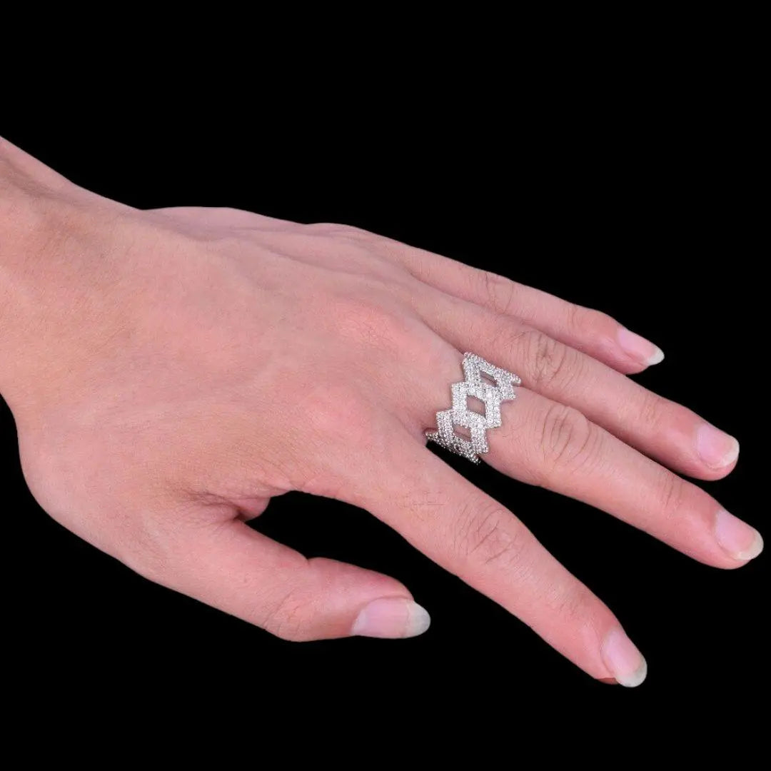 Bague Couronne Maille Cubaine Miami Glacée