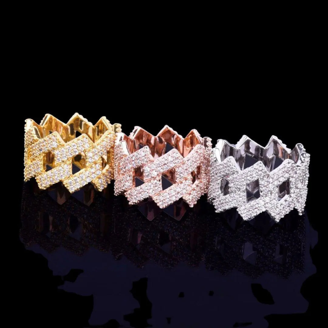 Bague Couronne Maille Cubaine Miami Glacée