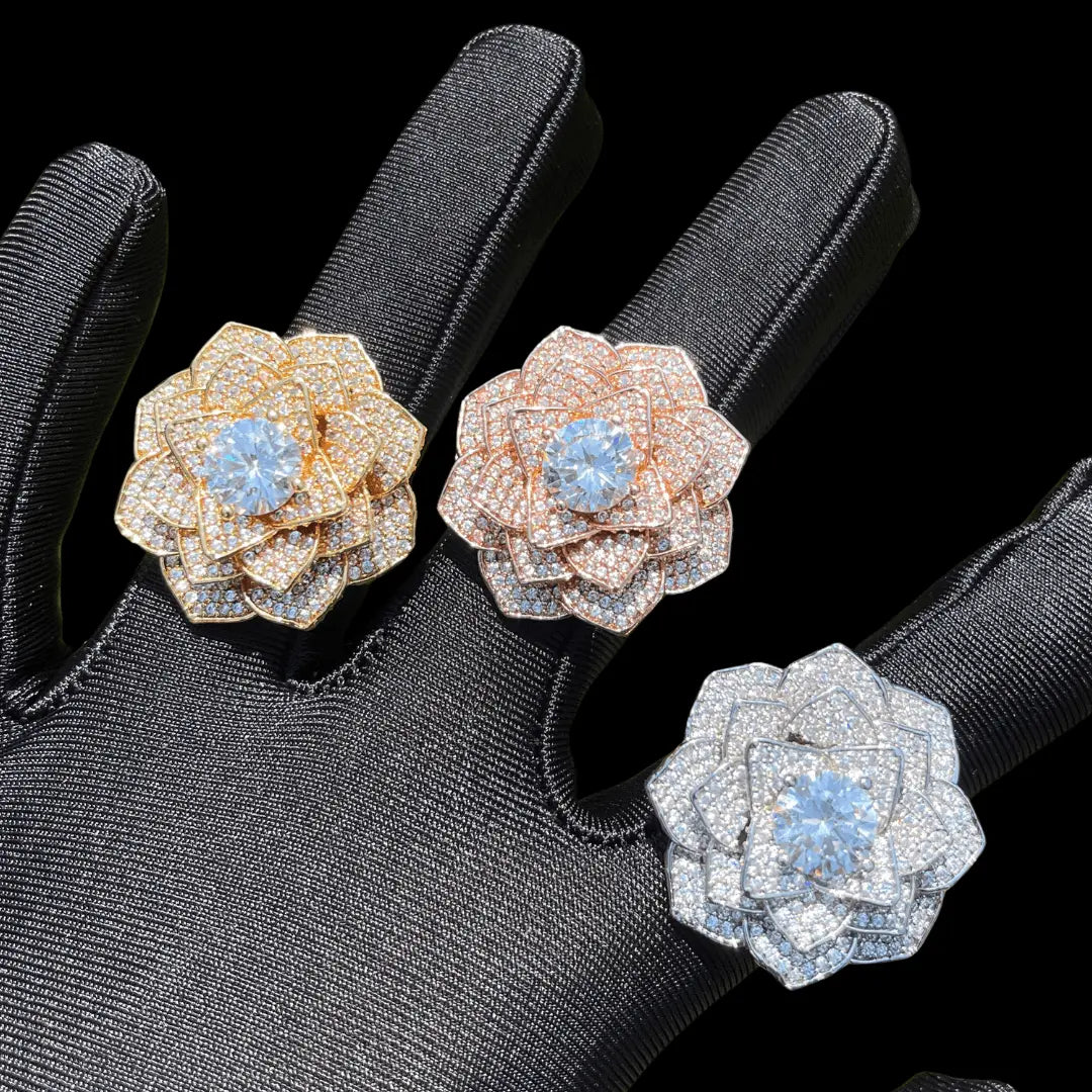 Bague Fleur Rose Glacée
