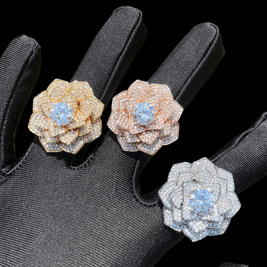 Bague Fleur Rose Glacée