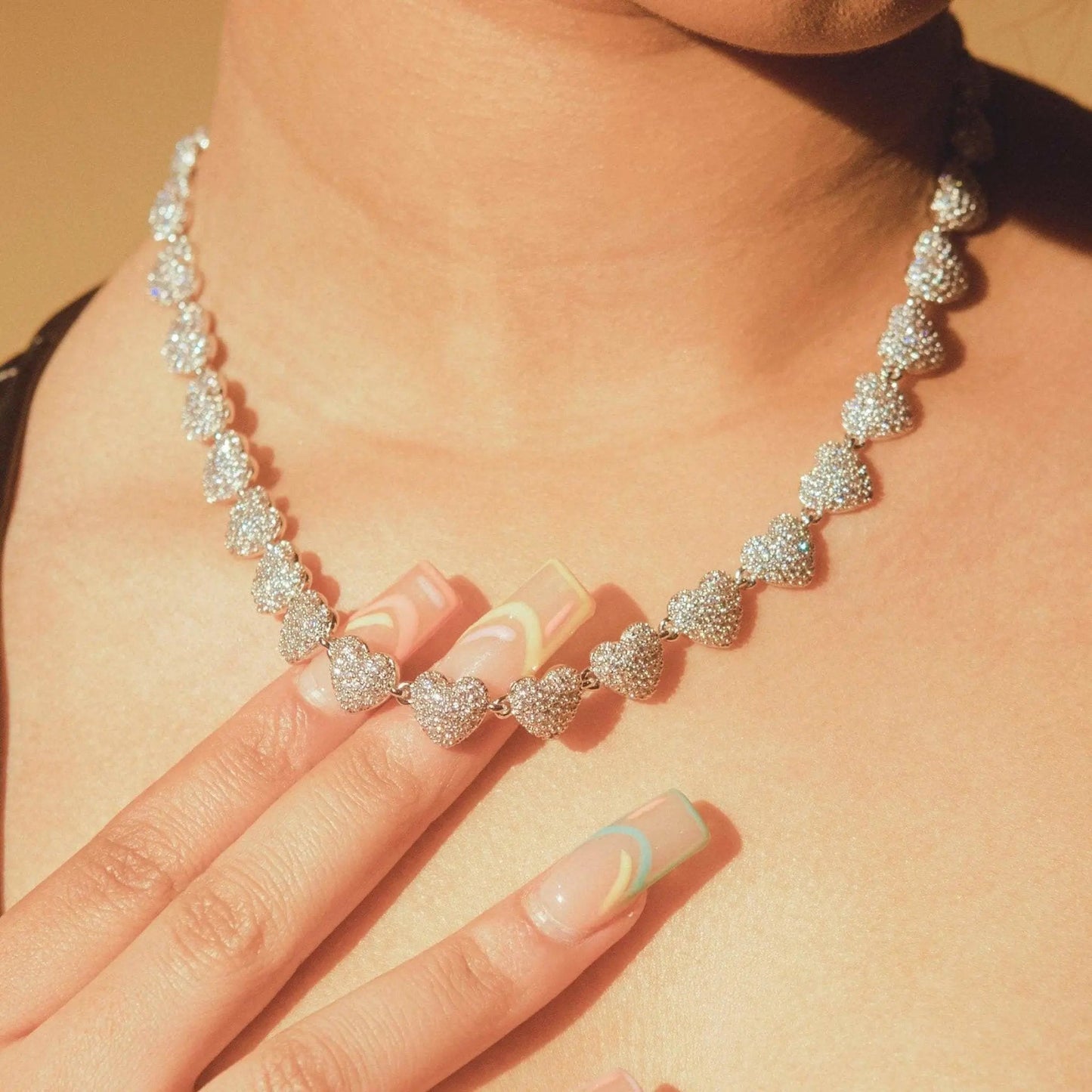 Collier Cœur 10mm Glacé - Or Blanc
