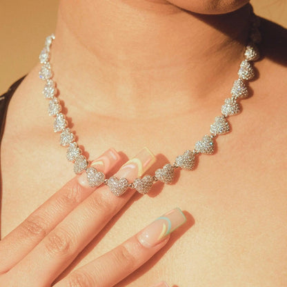 Collier Cœur 10mm Glacé - Or Blanc