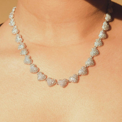 Collier Cœur 10mm Glacé - Or Blanc