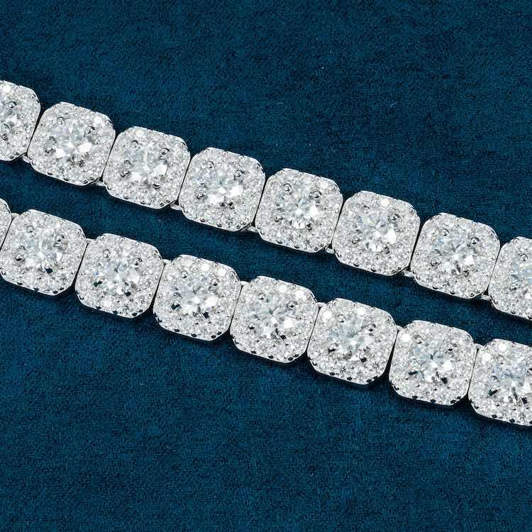 Chaîne Tennis 10MM Moissanite en Grappe - Vermeil
