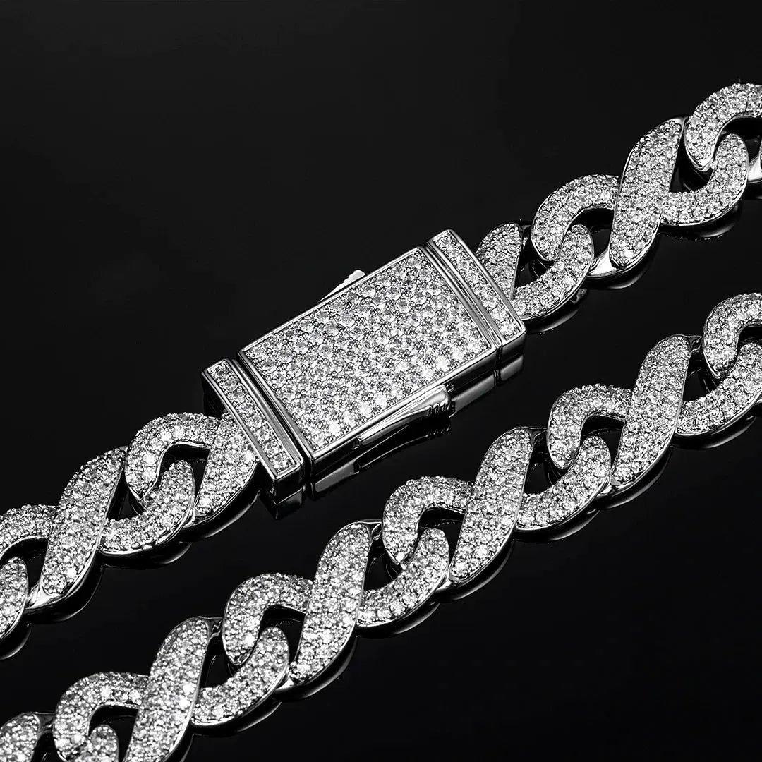Chaîne Maille Infini Moissanite 10mm Or Vermeil