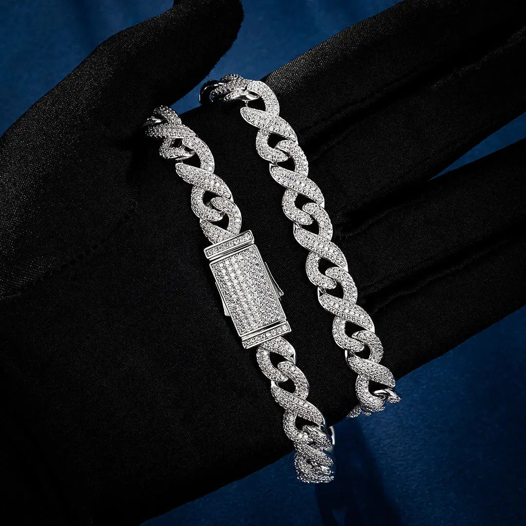 Chaîne Maille Infini Moissanite 10mm Or Vermeil