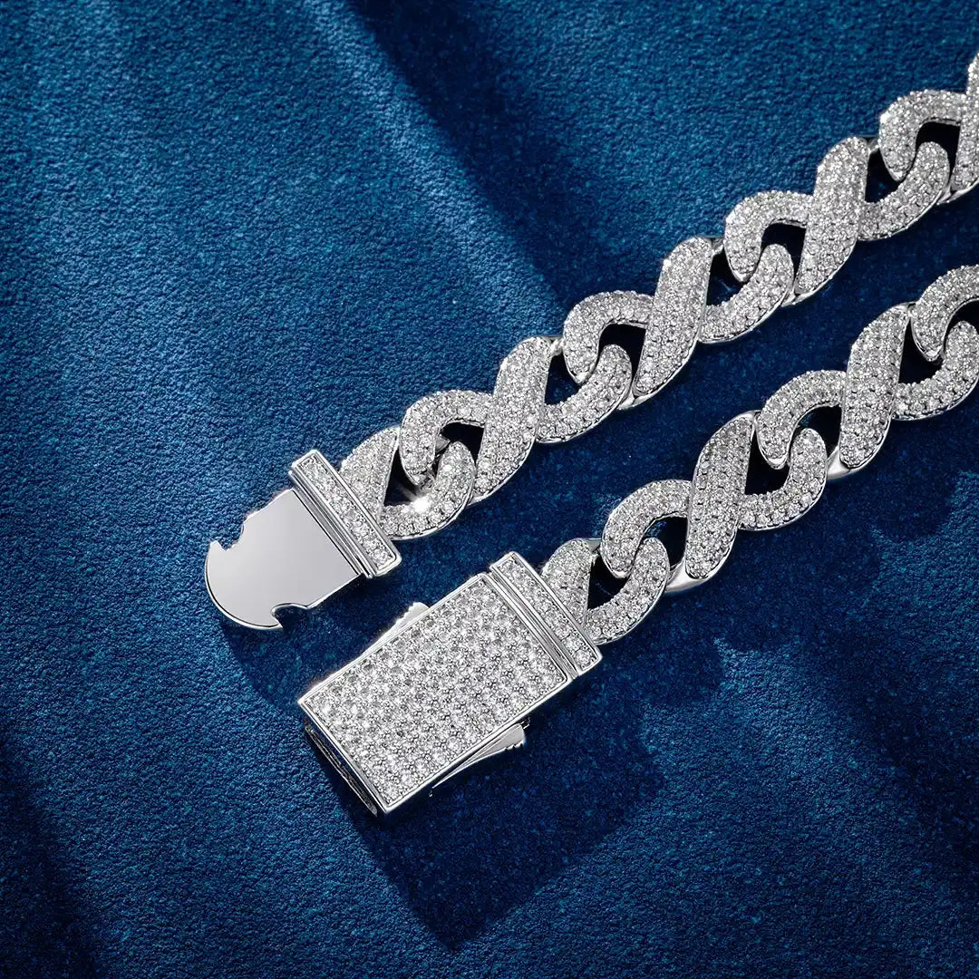 Chaîne Maille Infini Moissanite 10mm Or Vermeil