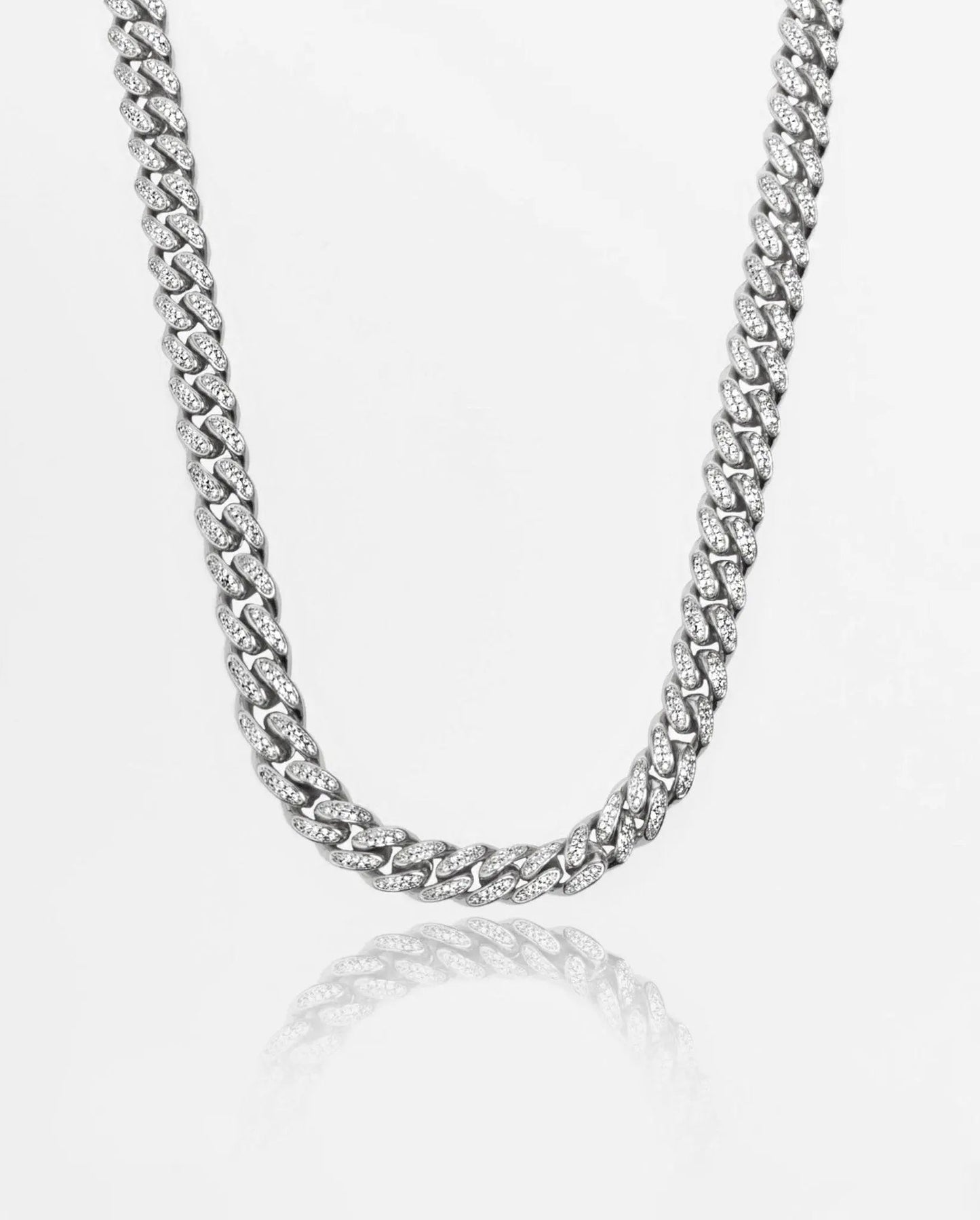 Chaîne Maille Cubaine 12mm Glacée - Or Blanc