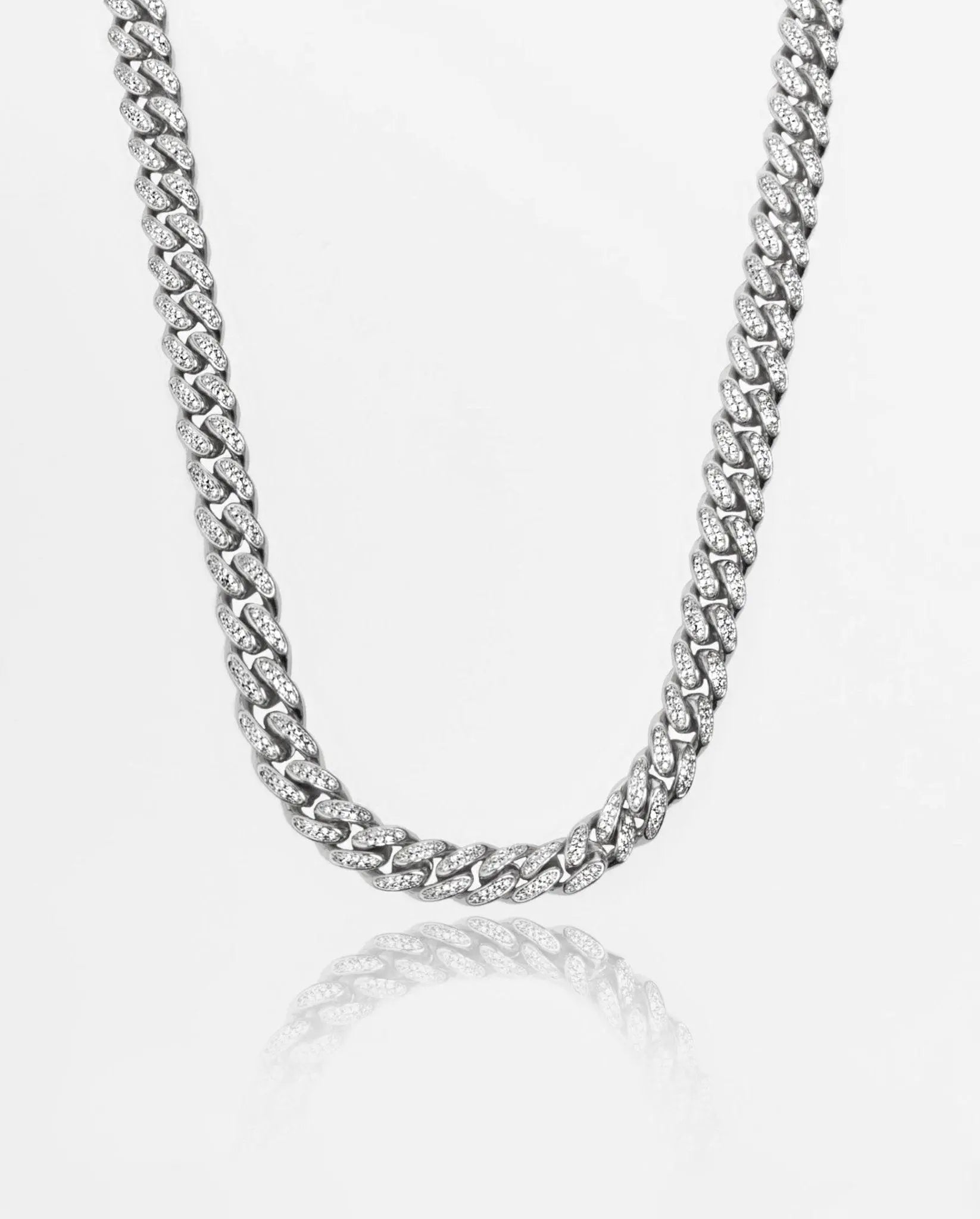 Chaîne Maille Cubaine 12mm Glacée - Or Blanc