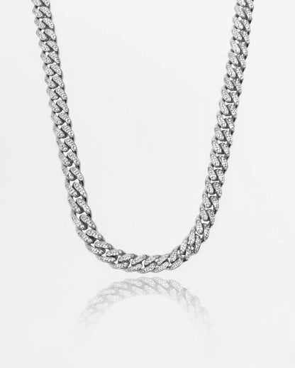 Chaîne Maille Cubaine 12mm Glacée - Or Blanc