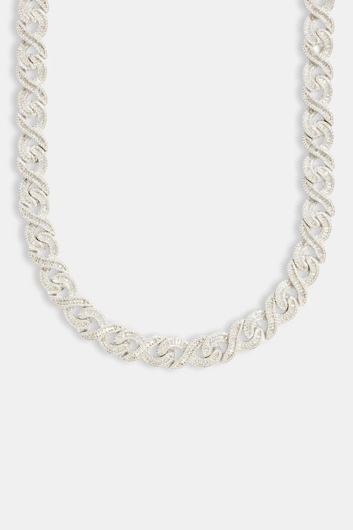 Chaîne Baguette 15mm Infini Glacée - Or Blanc
