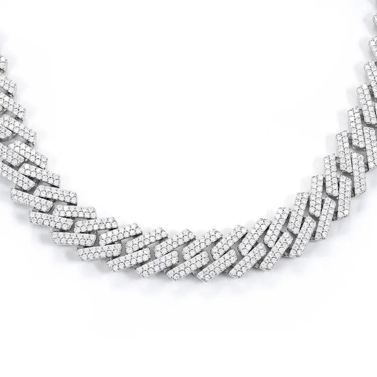 Chaîne Maille Cubaine 15MM Moissanite à Griffes