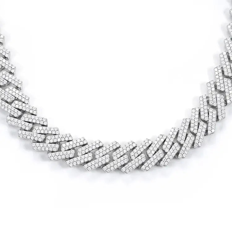 Chaîne Maille Cubaine 15MM Moissanite à Griffes
