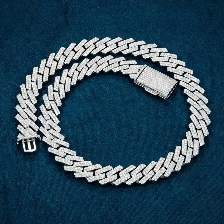 Chaîne Maille Cubaine 15MM Moissanite à Griffes