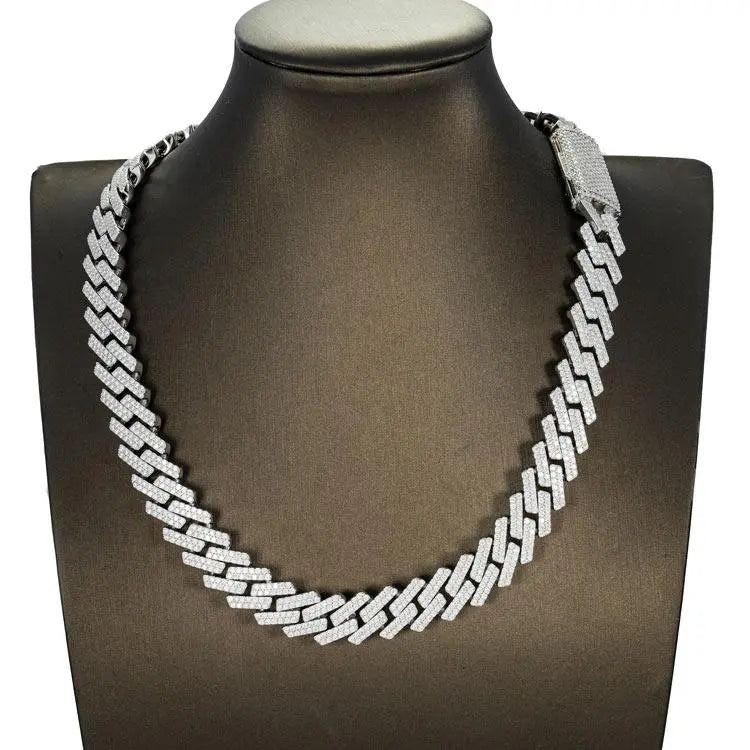 Chaîne Maille Cubaine 15MM Moissanite à Griffes