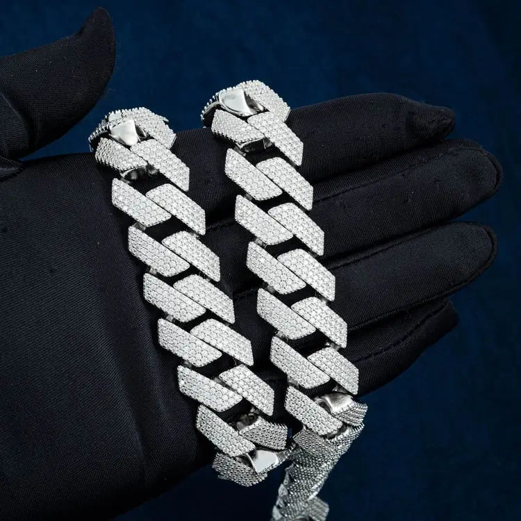 Chaîne Maille Cubaine Moissanite à Griffes 20MM Or Vermeil