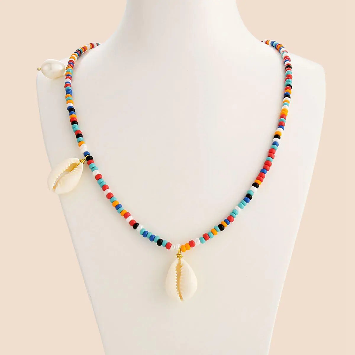 Collier Coquillages Perlé Multicolore avec Perles de Riz Nacrées Tressées à la Main - Or