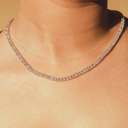 Collier Tennis 3mm Rose et Blanc