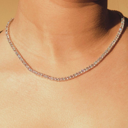 Collier Tennis 3mm Rose et Blanc