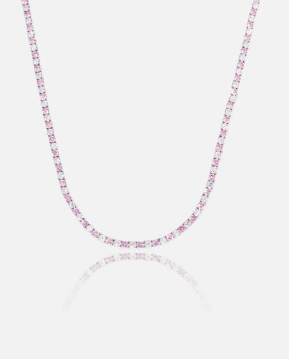 Collier Tennis 3mm Rose et Blanc