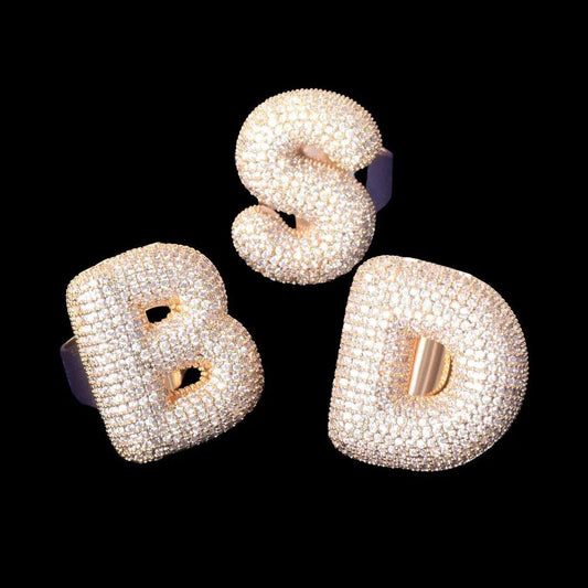 Bague Lettre Initiale A-Z Personnalisée Glacée