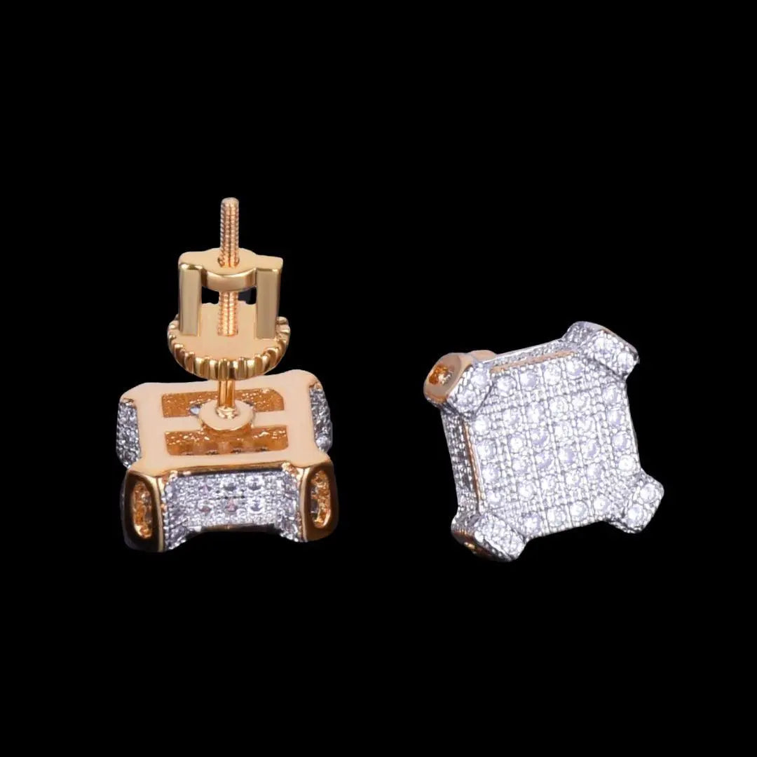 Puces d'Oreilles Carrées Saphir Glacées 10MM