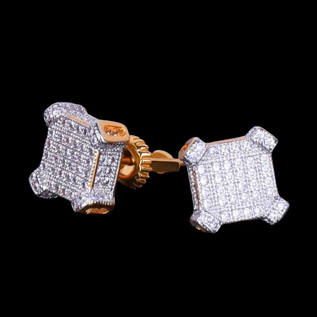 Puces d'Oreilles Carrées Saphir Glacées 10MM