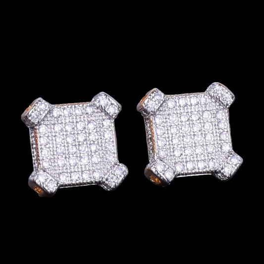 Puces d'Oreilles Carrées Saphir Glacées 10MM
