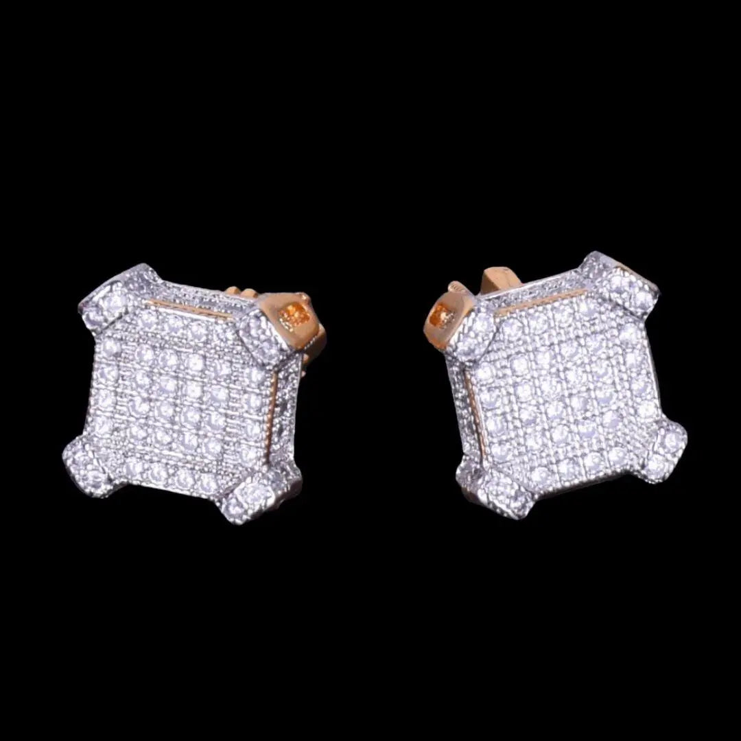 Puces d'Oreilles Carrées Saphir Glacées 10MM