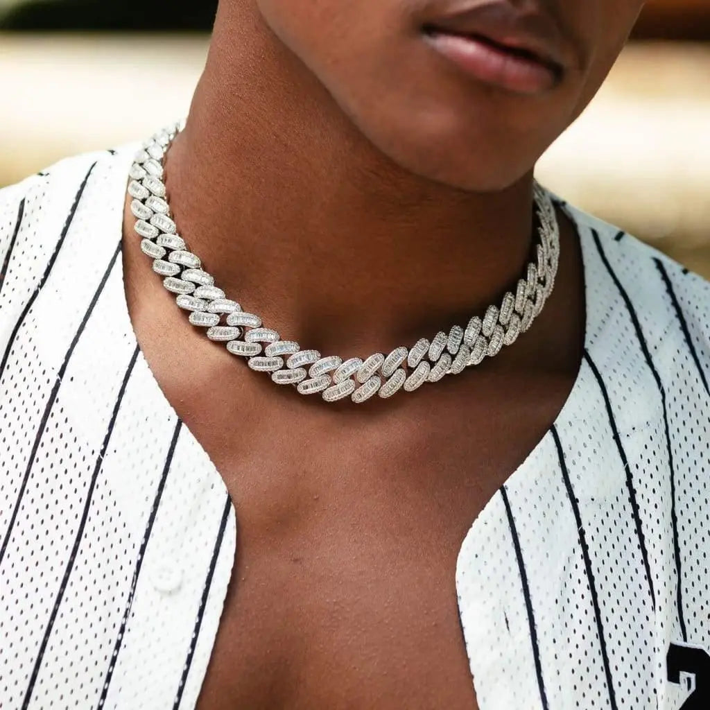 Chaîne Maille Cubaine 15mm Baguette - Or Blanc