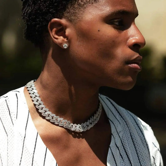 Chaîne Maille Cubaine 15mm Baguette - Or Blanc
