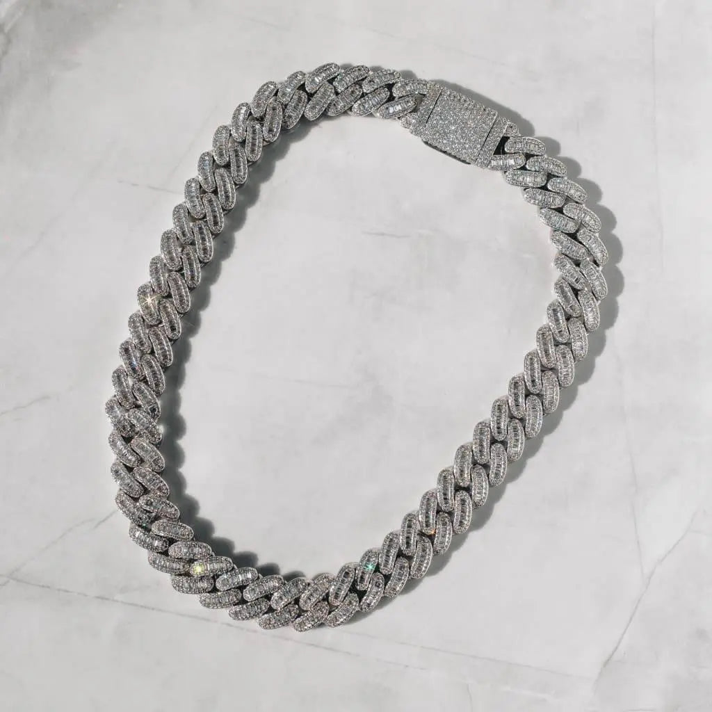 Chaîne Maille Cubaine 15mm Baguette - Or Blanc