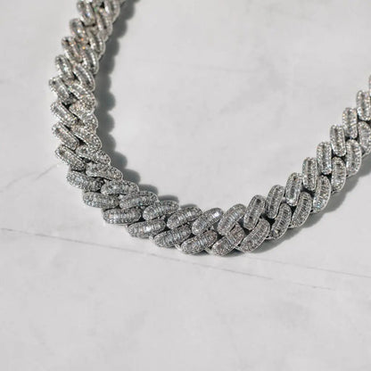 Chaîne Maille Cubaine 15mm Baguette - Or Blanc