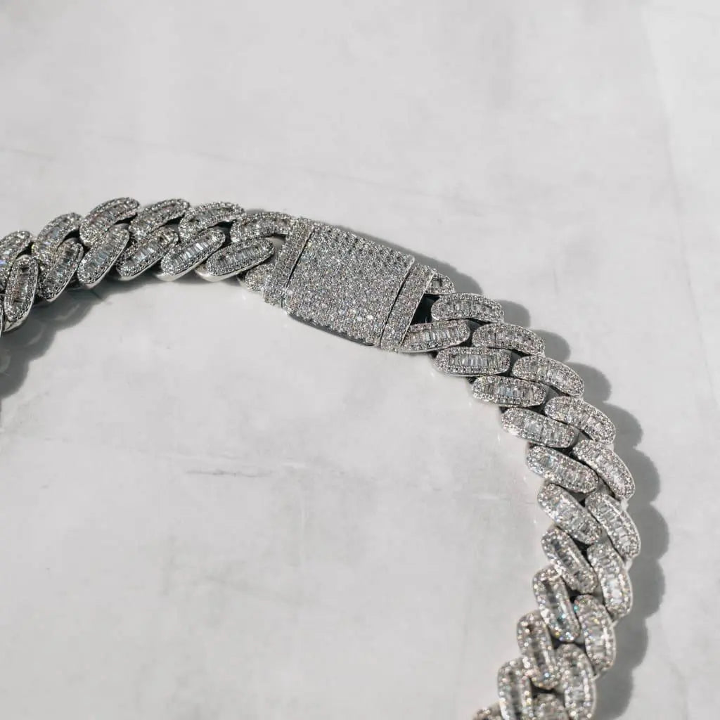 Chaîne Maille Cubaine 15mm Baguette - Or Blanc