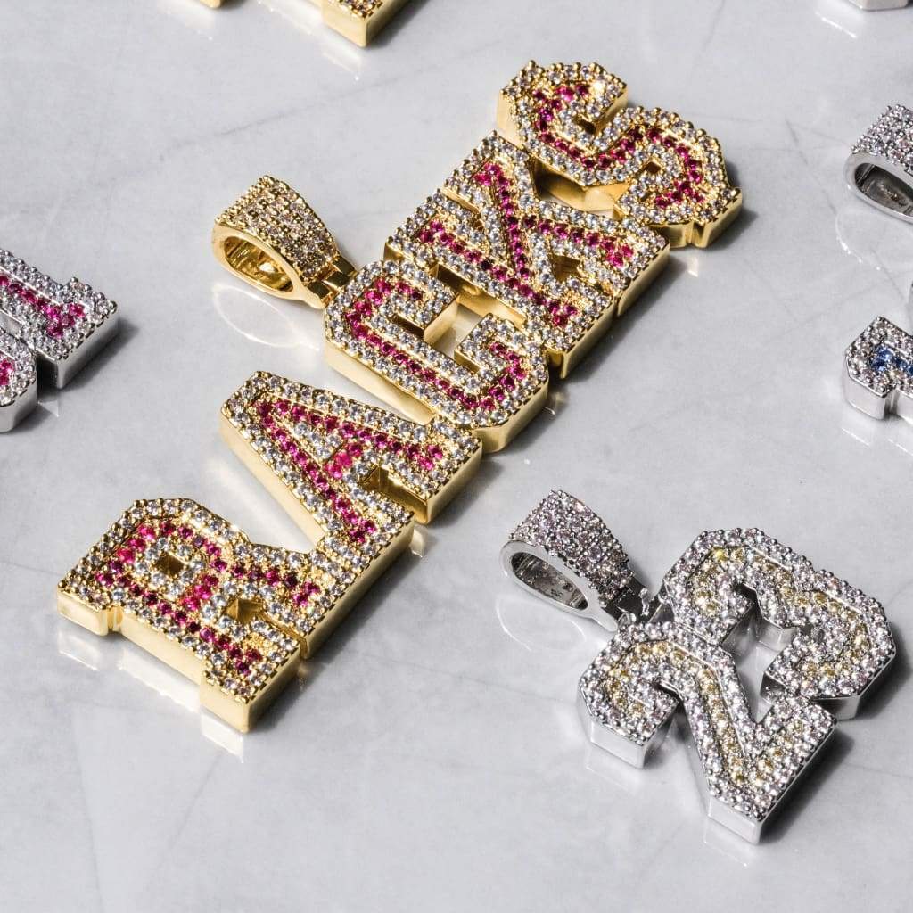 Pendentif Lettre Varsity Personnalisé Or Blanc
