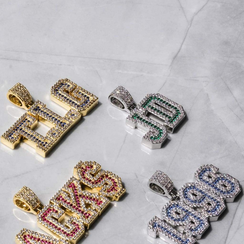 Pendentif Lettre Varsity Personnalisé Or Blanc