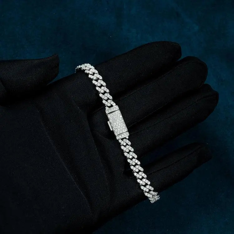 Bracelet Maille Cubaine Miami Moissanite 6MM - Or Blanc