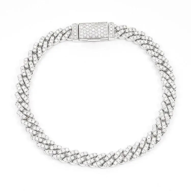 Bracelet Maille Cubaine Miami Moissanite 6MM - Or Blanc
