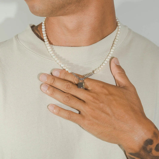 Collier Perle + Cadenas 6mm