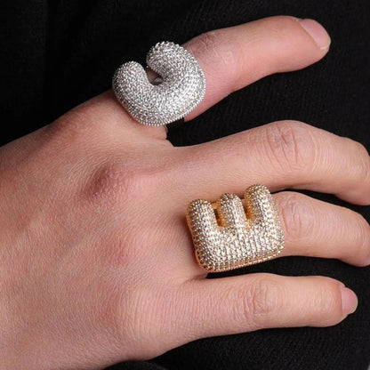 Bague Lettre Initiale A-Z Personnalisée Glacée
