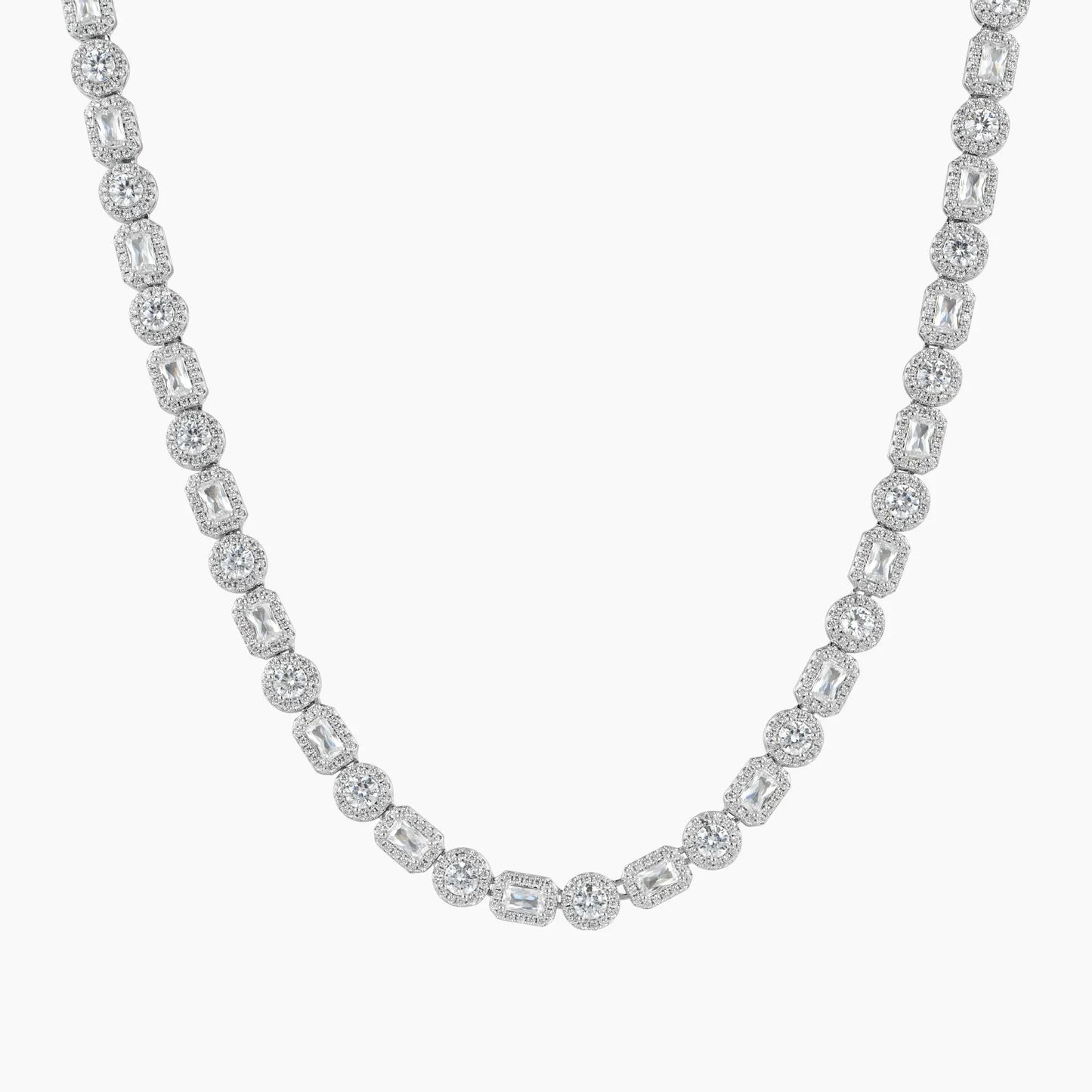 Chaîne Tennis 8mm Taille Émeraude Mixte en Grappe - Or Blanc