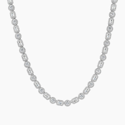 Chaîne Tennis 8mm Taille Émeraude Mixte en Grappe - Or Blanc