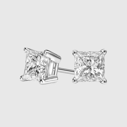 Puces d'Oreilles Carrées 1.2 CTW Or Blanc Vermeil