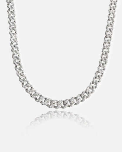 Chaîne Maille Cubaine Glacée 8mm Or Blanc