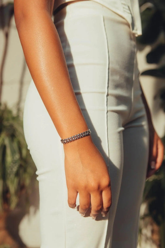 Bracelet Maille Cubaine Miami 8mm Or Blanc