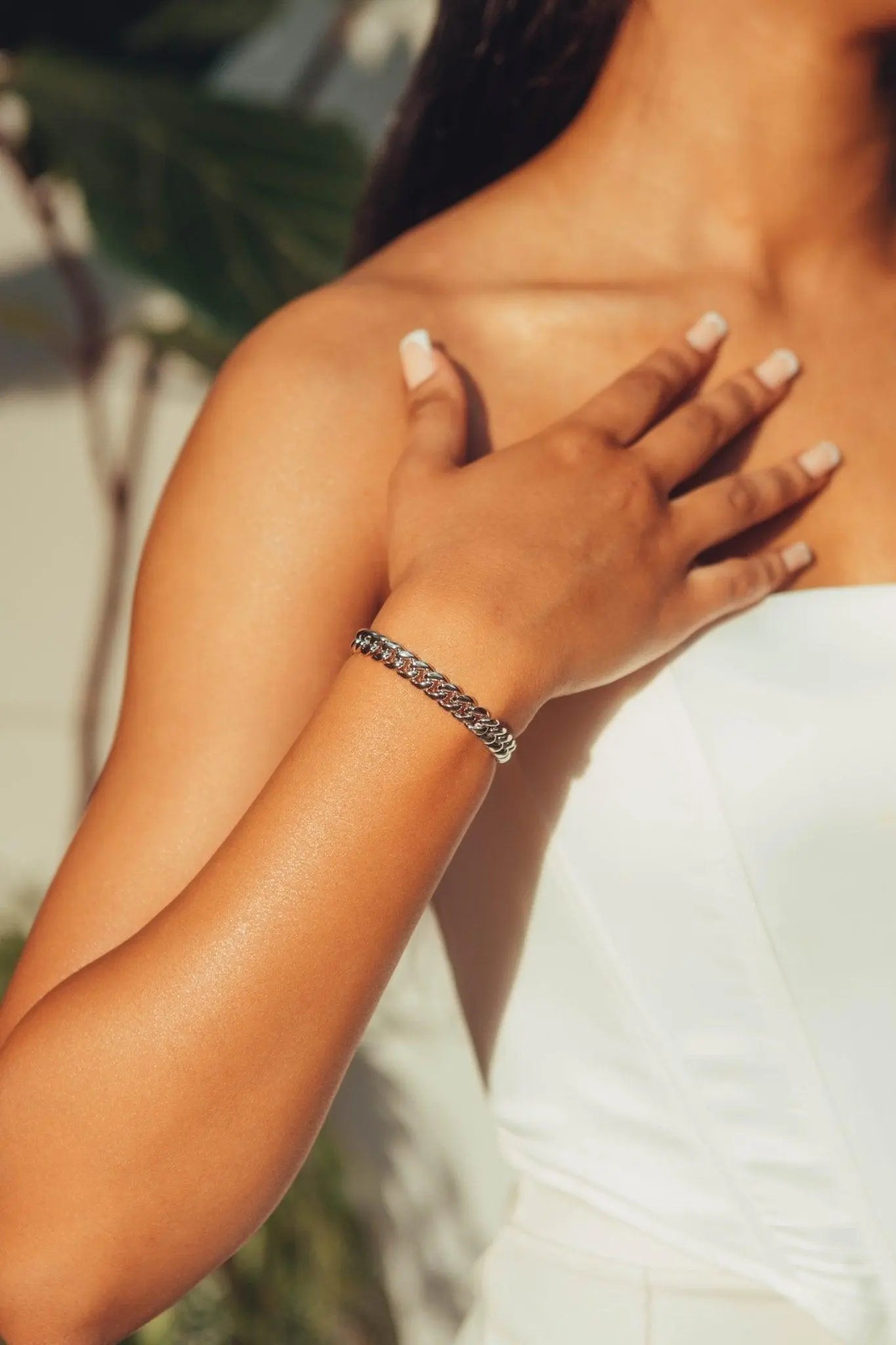 Bracelet Maille Cubaine Miami 8mm Or Blanc