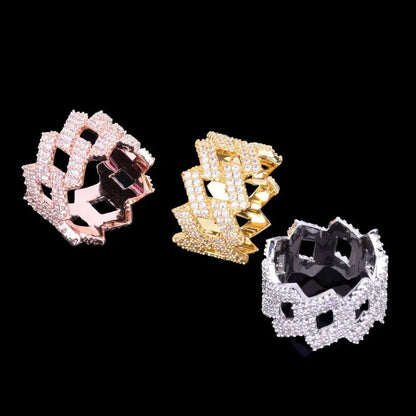 Bague Couronne Maille Cubaine Miami Glacée